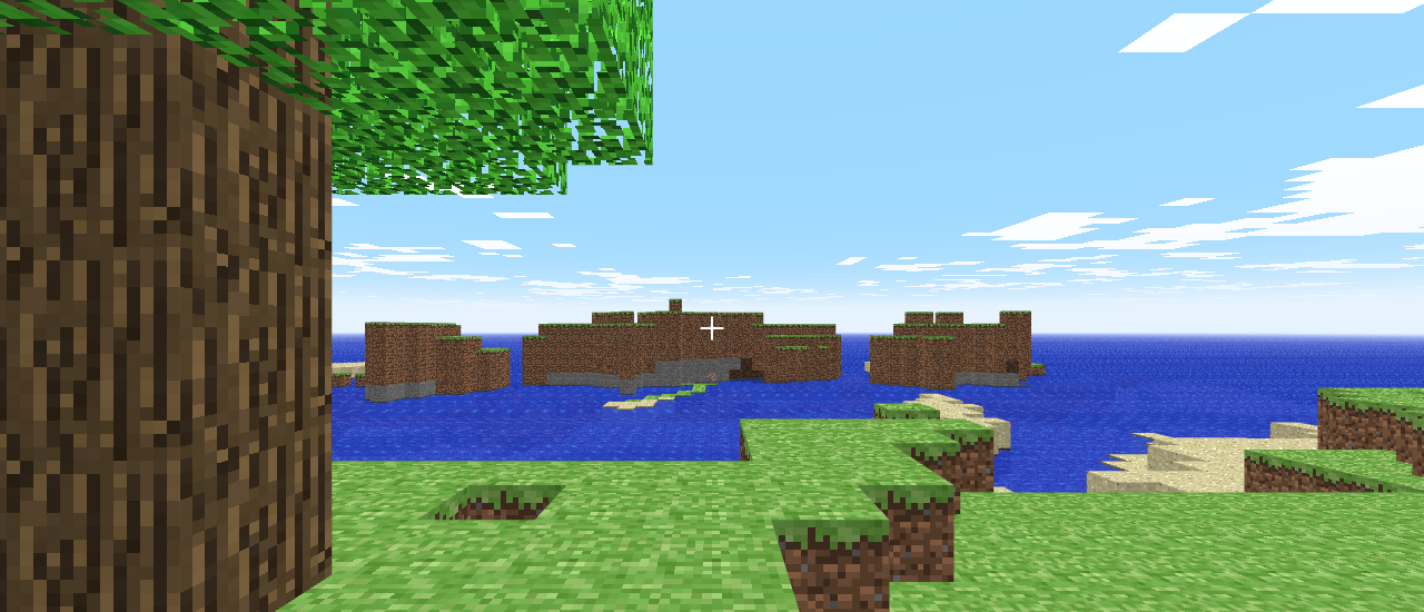 A block-built landscape in Minecraft Classic